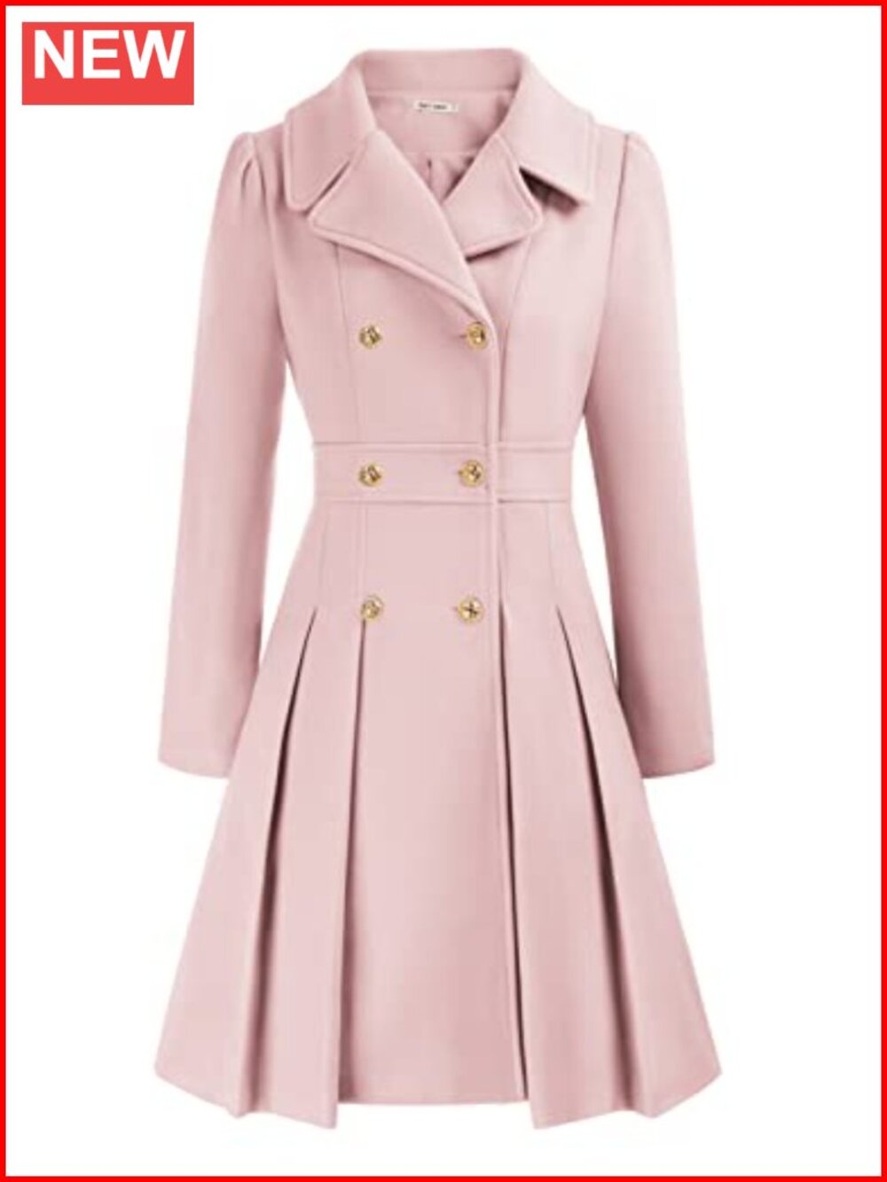 Women's Double Breasted Notch Lapel A-Line Trench Pea Coat with Pockets